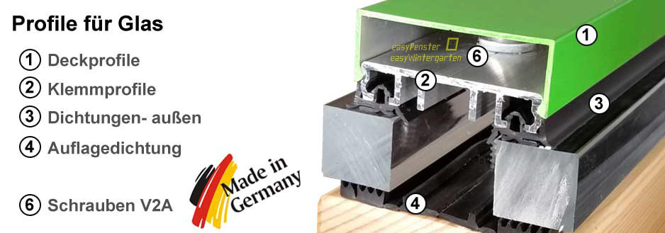 Verlegesystem einfach Profile für einfache Glasmontage